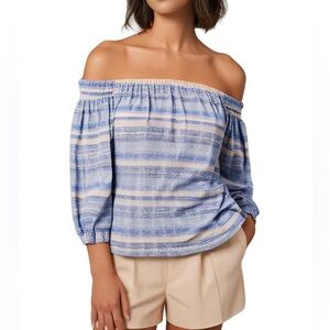 Bishop & Young Anthropologie Striped 3/4 Sleeve Off The Shoulder Blouse Nautical